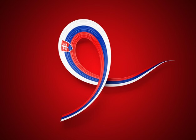 3d Flag Of Slovakia Shiny Wavy Awareness Ribbon flag Isolated On Red Background 3d Illustration