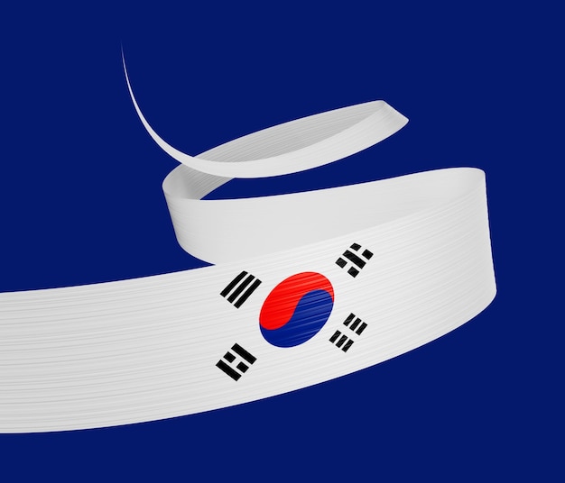 3d Flag Of South Korea 3d Waving Ribbon Flag Isolated On Blue Background 3d illustration