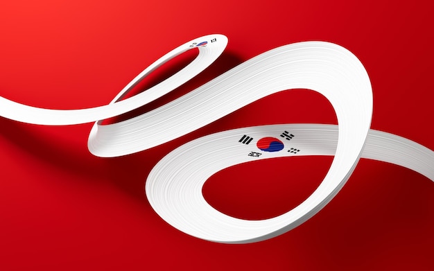 3d Flag Of South Korea 3d Waving Ribbon Flag Isolated On Red Background 3d illustration