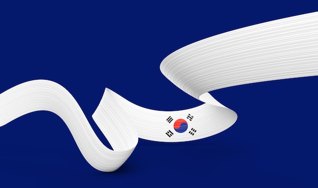 3d Flag Of South Korea 3d Wavy Shiny South Korea Ribbon Isolated On Blue Background 3d Illustration