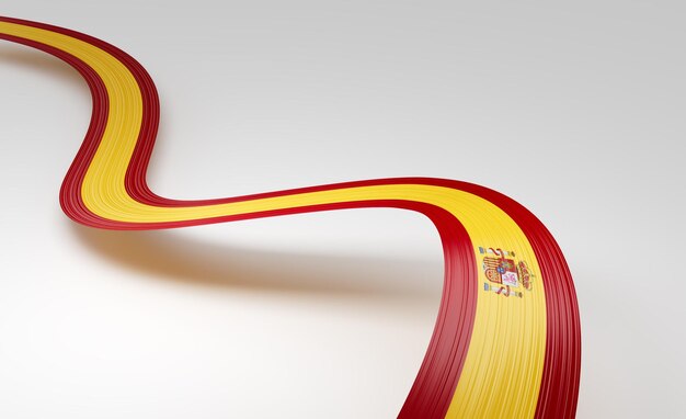 Photo 3d flag of spain 3d wavy shiny spain ribbon flag on white background 3d illustration