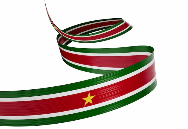 3d Flag Of Suriname 3d Shiny Waving Suriname Ribbon Flag On White Background 3d Illustration