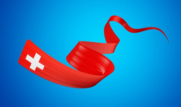 3d Flag Of Switzerland 3d Waving Ribbon Flag Isolated On Blue Background 3d illustration