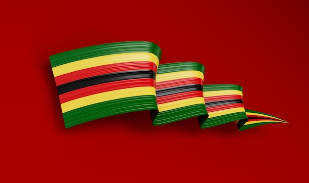 3d Flag Of Zimbabwe Country Shiny Wavy 3d Flag Ribbon Isolated On Red Background 3d illustration