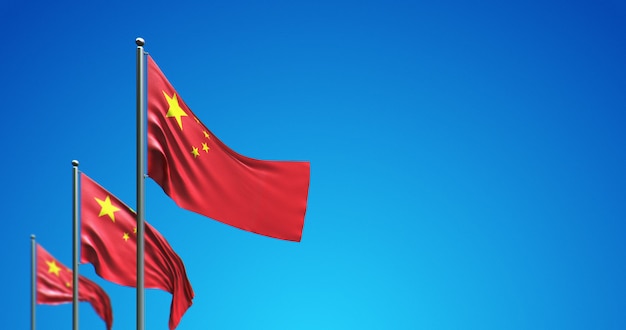 3D flagpole flying China in the blue sky