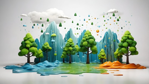 3d Flat icon as Acid Rain and Healthy Forest concept as A view illustrating the effects of acid rain