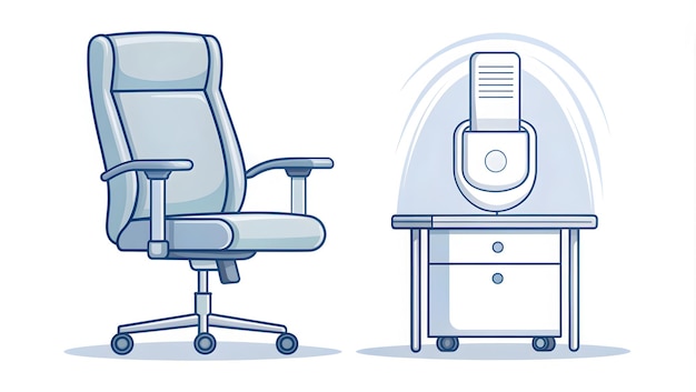 Photo 3d flat icon as adjustable chair and a desktop humidifier symbolizing seating comfort and air qualit