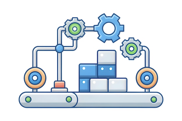 Photo 3d flat icon as automation logistic symbol with copy space for project planning concept as an artist