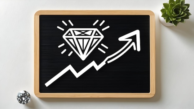 Photo 3d flat icon as blackboard with diamond and upward arrow concept as a blackboard with a diamond and