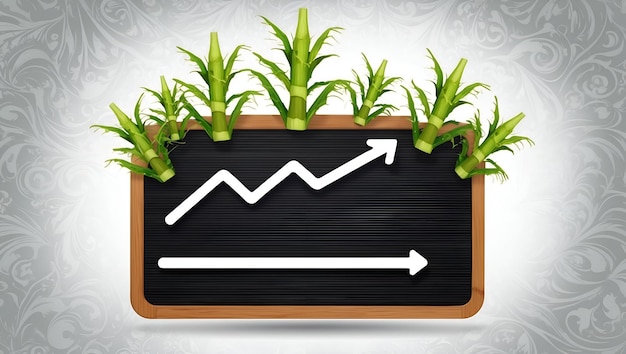 Photo 3d flat icon as blackboard with sugar cane and rising line concept as a blackboard featuring sugar c