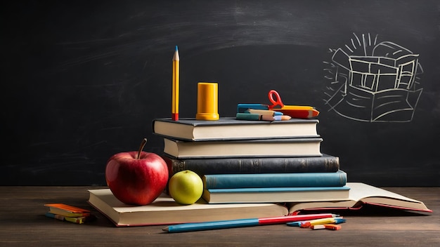 3d Flat icon as Book and Chalkboard concept as A book beside a chalkboard set against a dreamy backg