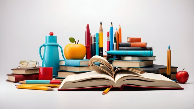 3d Flat icon as Book and Writing Tools concept as A book surrounded by various writing tools set aga