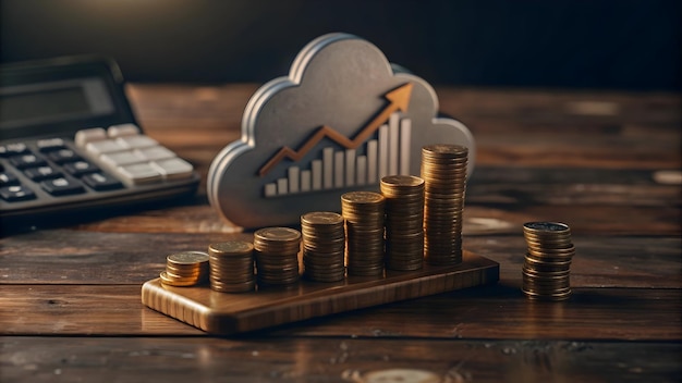 3d Flat icon as Cloud computing cost management with financial symbols concept as Vector illustratio