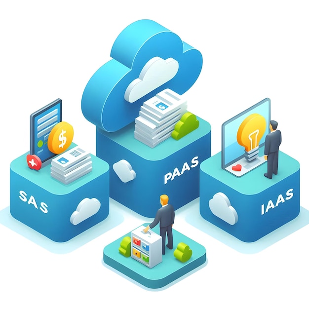 Photo 3d flat icon as cloud computing service models with saas paas and iaas icons concept as vector icons