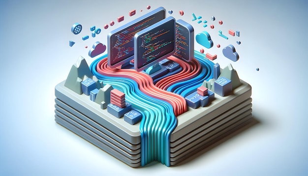 3d flat icon as Code Currents Currents of code flow across the background illustrating the stream of