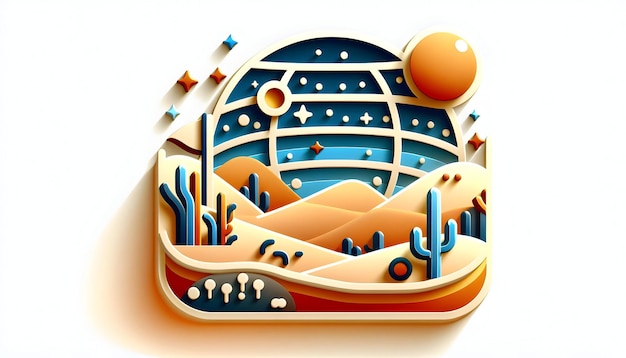 3d flat icon as Desert Mystique Convey the unique allure of arid and vast desertscapes in Global Bu