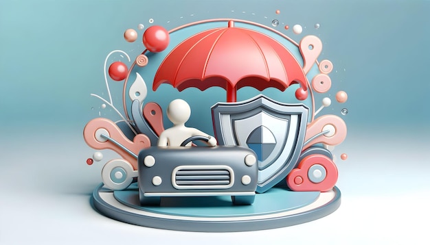 Photo 3d flat icon as driver with car and insurance policy concept as an image of a driver with a car and