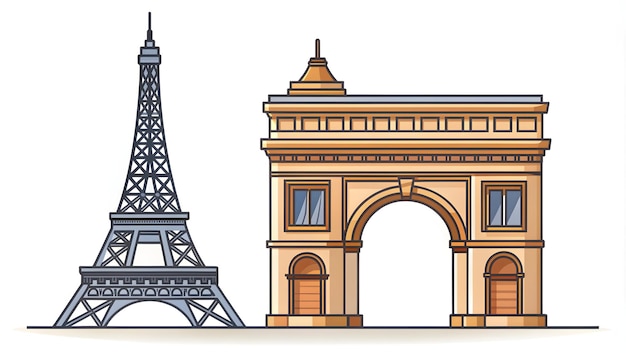 Photo 3d flat icon as eiffel tower and arc de triomphe concept as eiffel tower with arc de triomphe and am