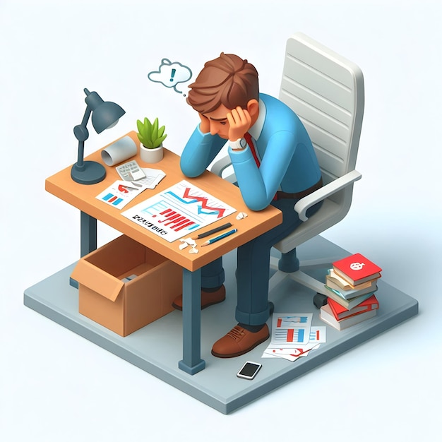 3d Flat icon as Entrepreneur looking at a failed business plan appearing dejected concept as An entr