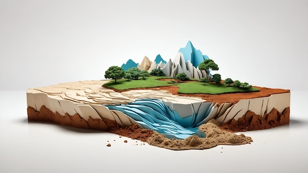 3d Flat icon as Erosion and Stable Ground concept as A view depicting erosion and stable ground set