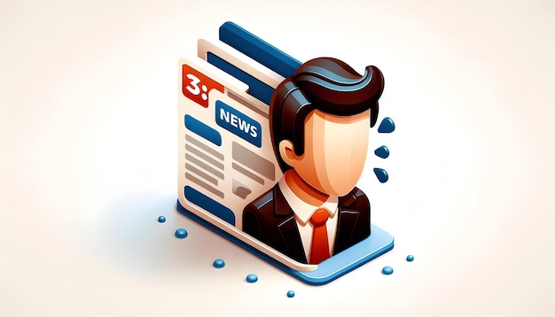 3d Flat icon as Executive with hostile takeover news concept as An executives profile blended with h