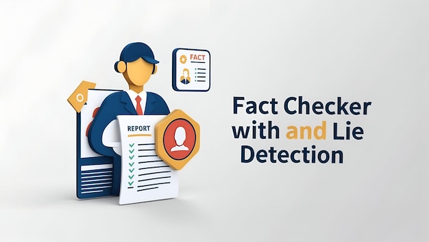 3d Flat icon as Fact Checker with Report and Lie Detection Symbol concept as An image of a fact chec