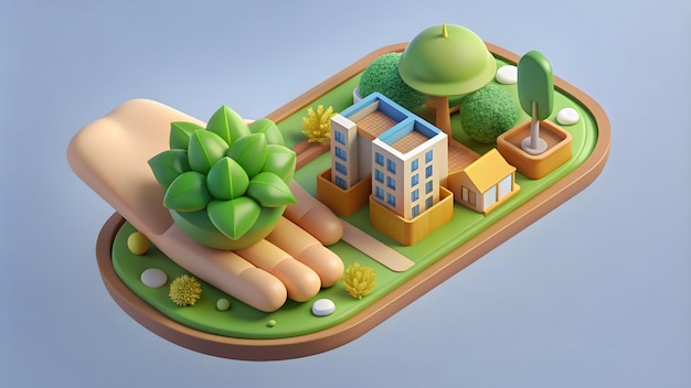 3d Flat icon as Hand holding a cut leaf in a community garden concept as A hand holding a cut leaf i