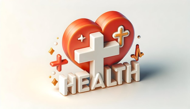 3d Flat icon as Heart and Cross with Health Wording concept as A detailed illustration of a heart an