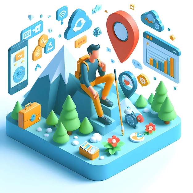 3d Flat icon as Marketing manager enjoying a scenic hike concept as A marketing manager enjoying a s