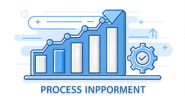 Photo 3d flat icon as process improvement symbol with space for text on a blue background concept as a sle