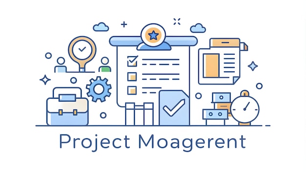 3d Flat icon as Project management symbol with space for text on a blue background concept as A slee