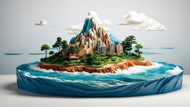 3d Flat icon as Rising Sea Levels and Rich Coastline concept as A view showing rising sea levels and