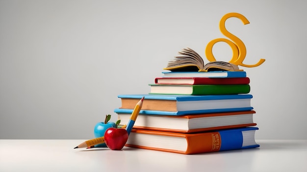 3d Flat icon as School Desk and Books concept as A whimsical school desk surrounded by books set aga