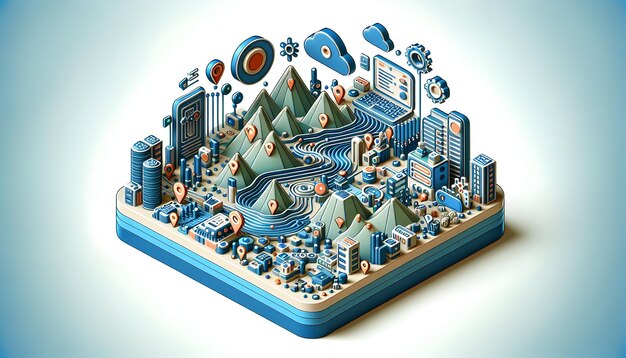 3d flat icon as Tech Terrain A topographical representation of a digital landscape highlighting tech