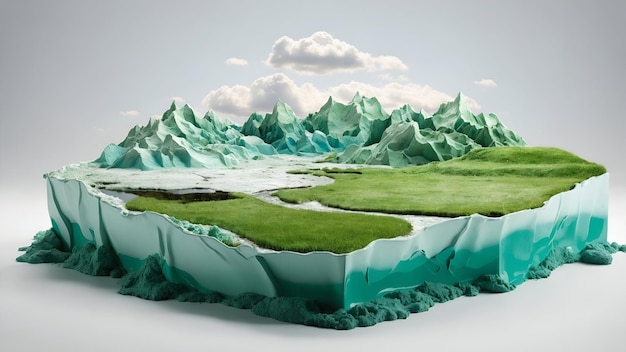 3d Flat icon as Thawing Permafrost and Green Pasture concept as A view showing thawing permafrost an