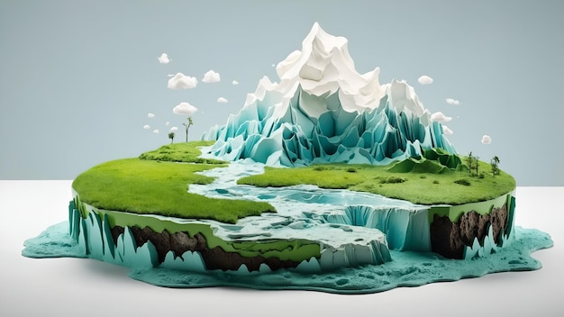 3d Flat icon as Thawing Permafrost and Green Pasture concept as A view showing thawing permafrost an