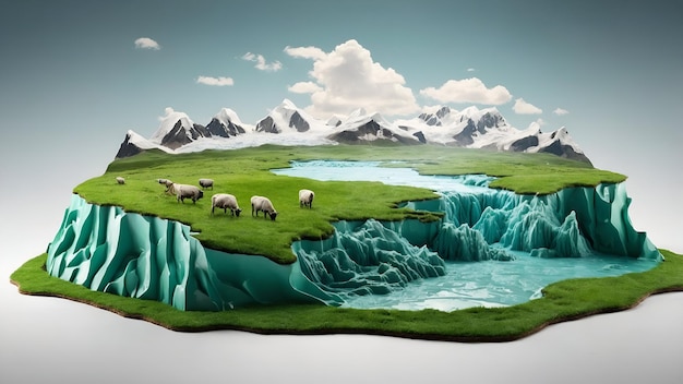 3d Flat icon as Thawing Permafrost and Green Pasture concept as A view showing thawing permafrost an