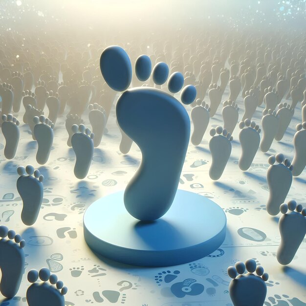 3d Flat icon as Unique Footprint Among Footprints concept as A single unique footprint stands out am