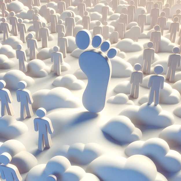 3d Flat icon as Unique Footprint Among Footprints concept as A single unique footprint stands out am