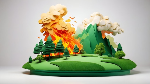 3d Flat icon as Wildfire and Green Meadow concept as A view showing a wildfire and a green meadow se