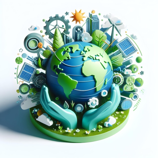 3D flat icon for business as Earth embraced by green energy fields in Zero Carbon with Globe Innovat