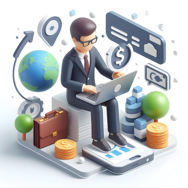 A 3d flat icon of business and financial concept A digital entrepreneur managing an ecommerce platf