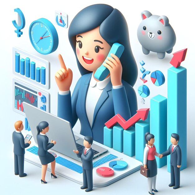 A 3d flat icon of business and financial concept happy Business executives brainstorming marketing s