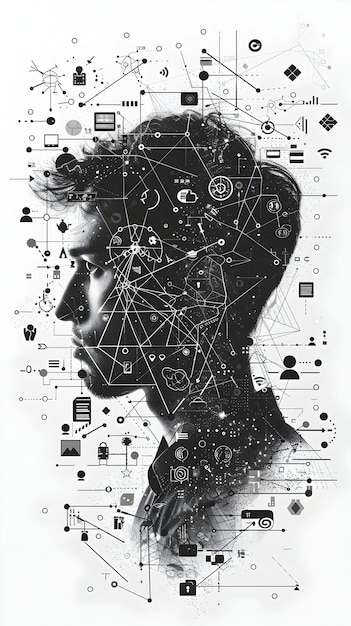 3D Flat Icon of Employee with Network Integration and Digital Symbols Network Driven Internal Comm