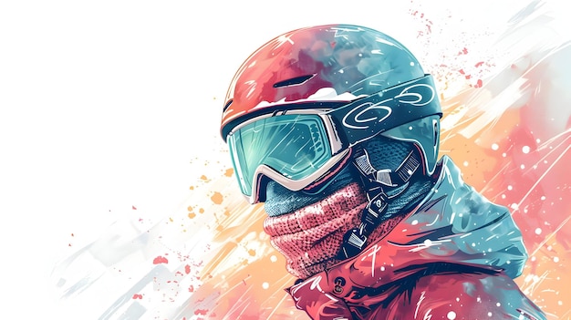 3D Flat Icon of Individual Blended with Ski Resort Snowboard and Goggles for Winter Travel Concept i