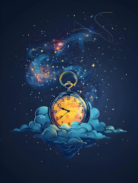 3D Flat Icon of Individual Blended with Stopwatch Motion Control Device and Starry Sky for Night Tim