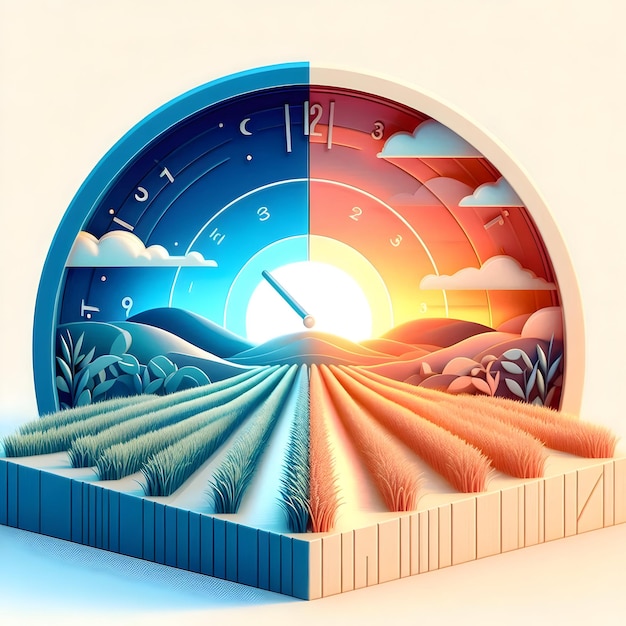 Photo 3d flat icon morning and evening fields timelapse agriculture cycle concept on dreamy background w