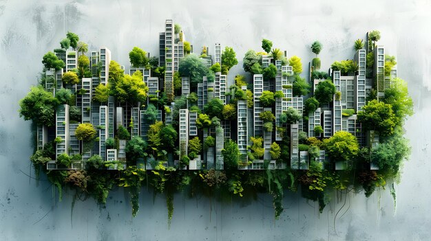 Photo 3d flat icon overhead city view with vertical garden overlay for green urban growth sustainable d