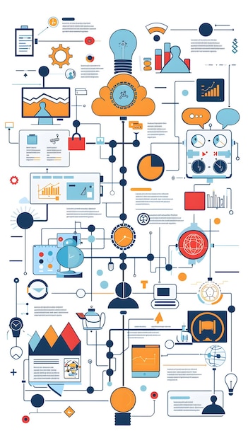 3D Flat Icon Overhead Workflow with Digital Automation Tech Overlay Automated Workflow Management