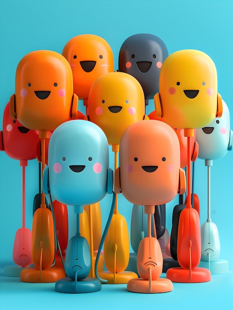 3D Flat Icon People Floating Conference Phones Beaming Faces Meeting Happiness Fantasy Background Wh